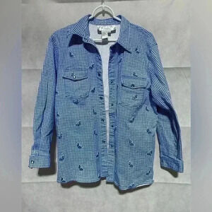 Diane's Essentials Womens L Jacket Gingham Stretch Denim Rhinestone Butterfly